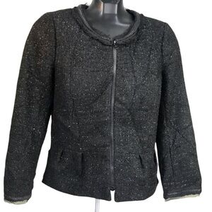 PINK TARTAN NEW Metallic Tweed Zipper Jacket Blazer Lined Bell Sleeves Chiffon 8